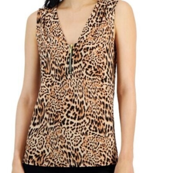 INC Brown and Tan Leopard Print V-Neck Tank Top - Picture 4 of 15